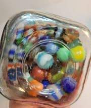 Acme 5 Star Shield Square Jar w Lid & Wire Bail Embossed Assortment of Marbles image 7
