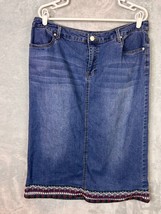 Women’s cj banks Blue Denim Cotton Embroidered Straight Pencil Skirt Siz... - £15.72 GBP