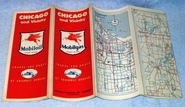 Vintage ca 1950 Mobilgas Socony Vacuum Oil Co Chicago Road Map Service Station - £7.82 GBP