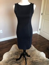 EUC Alice + Olivia navy Bodycon Sleeveless  Slip Dress Pleather Trim SZ S/P - $78.21