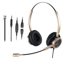 Phone Headset With Rj9 & 3.5Mm Jacks For Call Center Deskphone Cell Phone Pc Lap - £53.35 GBP