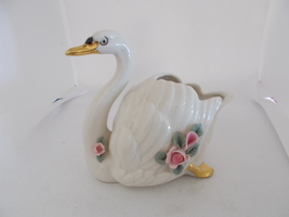 Dresden Crown Marked Porcelain Swan With Applied Pink Roses Vintage - £7.90 GBP