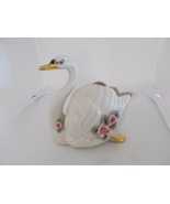 Dresden Crown Marked Porcelain Swan With Applied Pink Roses Vintage - $10.00