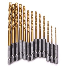 13PCS HSS-G M2 Twist Drill Bit Set Metal Titanium 1/16&quot;-1/4&quot; Hex Shank Bits Kit - £12.26 GBP