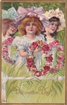 3 Young Girls Holding Flower Wreaths Decoration Day Series No. 3 Postcard E09 - £10.51 GBP