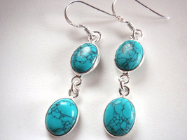 Turquoise Double-Gem 925 Sterling Silver Dangle Earrings - £9.37 GBP