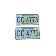 1972 Illinois Land Of Lincoln License Plates (2) Blue Letters Metal CC 4773 - $14.74