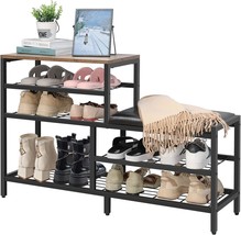 Brown Black Industrial Entryway Bench Metal Storage Shelves Organizer Entry - £77.81 GBP