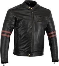 Men&#39;s Leather Jacket Motorcycle Black Slim fit Biker 2 Red line Men&#39;s Fashion  - £94.90 GBP
