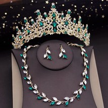Diadem Wedding Luxury Tiara Necklace Earrings Set | Blue Silver Gold Red... - $41.99