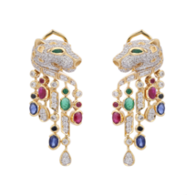 14K Yellow Gold Multi Gemstone Panther Earring - £4,546.99 GBP