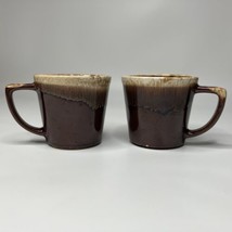 McCoy USA Drip Glaze D-Handle Brown Coffee Mug Set of 2 VTG MCM - £12.49 GBP