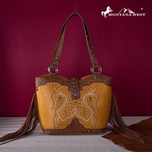 Montana West Embroidered Fringe Tote Mustard Yellow - €47,06 EUR