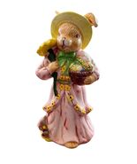 Ceramic Anthropomorphic Bunny Figurine Sunflower Easter Egg Basket Pink ... - $14.85