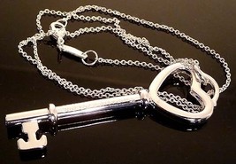 Tiffany Sterling Pretty Heart Key Pendant &amp;  Link Chain w/ Tiffany Pouch NEW! - £144.76 GBP