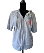 Ladies&#39; Gray Hoodie with Floral Applique Front and Floral Print Hood Lin... - £15.00 GBP