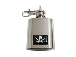 Black Pirate Skull 1 Oz. Stainless Steel Key Chain Flask - £23.94 GBP