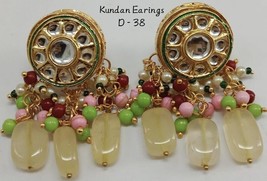 Indian Kundan Earrings Tops Bridal Beads Meena Gift Punjabi Muslim Jewelry Set0 - £16.13 GBP