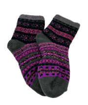Kinder Thermal Wolle Streifen Socken, Grau/Lila/ Schwarz - £6.99 GBP