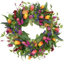 Elegant 22-inch Spring Tulip Wreath with Butterflies, Perfect for Indoor... - $67.27