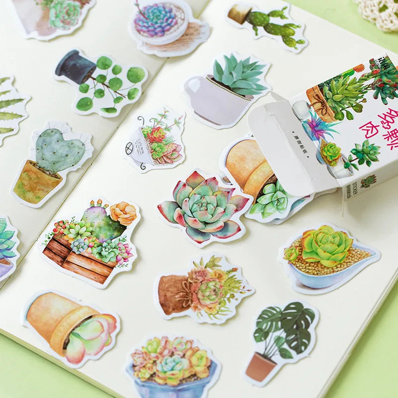 Play 50pcs/pack Potted Plant Stationery Stickers Sealing Label Travel Sticker Di - £23.17 GBP