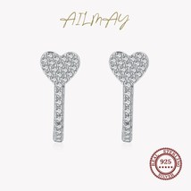 Ailmay Real 925 Silver Fashionc Charm Heart Shining Clear CZ Ear Buckles For Wom - £16.75 GBP