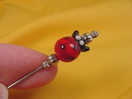 U-49-i) Red Ladybug glass bead silver tone hatpin Pin hat pins JEWELRY l... - £8.15 GBP