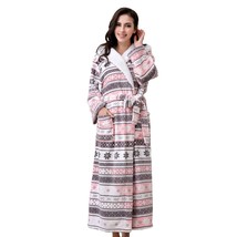RH Women Fleece Hooded Bathrobe - Plush Long Printed Robe Spa Sleepwear ... - $46.99