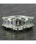 3Ct Emerald Cut Cubic Zirconia Five Stone Engagement Ring 925 Sterling S... - £83.60 GBP