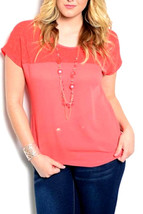 Manzana Ladies Knit Top Solid Dark Coral Kimono-Sleeve With Necklace Siz... - £15.67 GBP