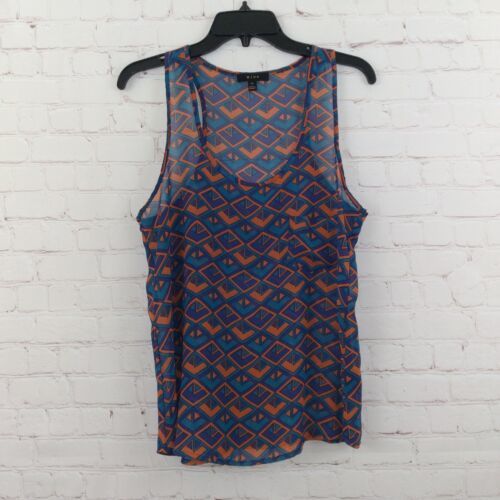 Mine Top Womens Medium Blue Orange Geometric Tank Scoop Pocket Boho Azte... - $12.99