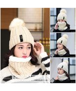 Women Winter Beanie Hat Scarf Set Lined Warm Snow Knitted Pompom Skull P... - £36.67 GBP