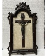 Antique black forest wood carved plaque crucifix religious 16x9” - $9,408.39 MXN