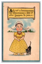 Dutch Comic Lonesome Child w Black Cat  Blue Border UNP DB Postcard A16 - £3.12 GBP