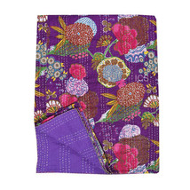 Indian Cotton Purple Fruit Print Bedspread Kantha Quilt Throw Blanket Bed Cover - £43.65 GBP+