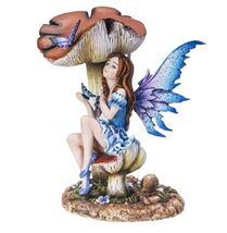 Pacific Giftware Mushroom Fairy with Butterflies in Blue Sundress Statue... - $51.47