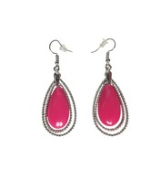 Silver Tone Studded Pink Teardrop Double Lure Dangle Earrings Costume Je... - €11,94 EUR