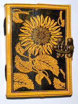 Leather Sunflower Journal - Large Size, Latch Closure, Durable Writing Notebook - $1,763.02 MXN