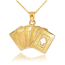 14k Solid Gold Royal Flush Pendant Necklace Ace Of Spade A K Q J 10 Poker Cards - £246.64 GBP+