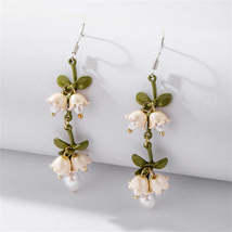 Green Enamel &amp; Pearl 18K Gold-Plated Flower Cluster Drop Earrings - £11.78 GBP