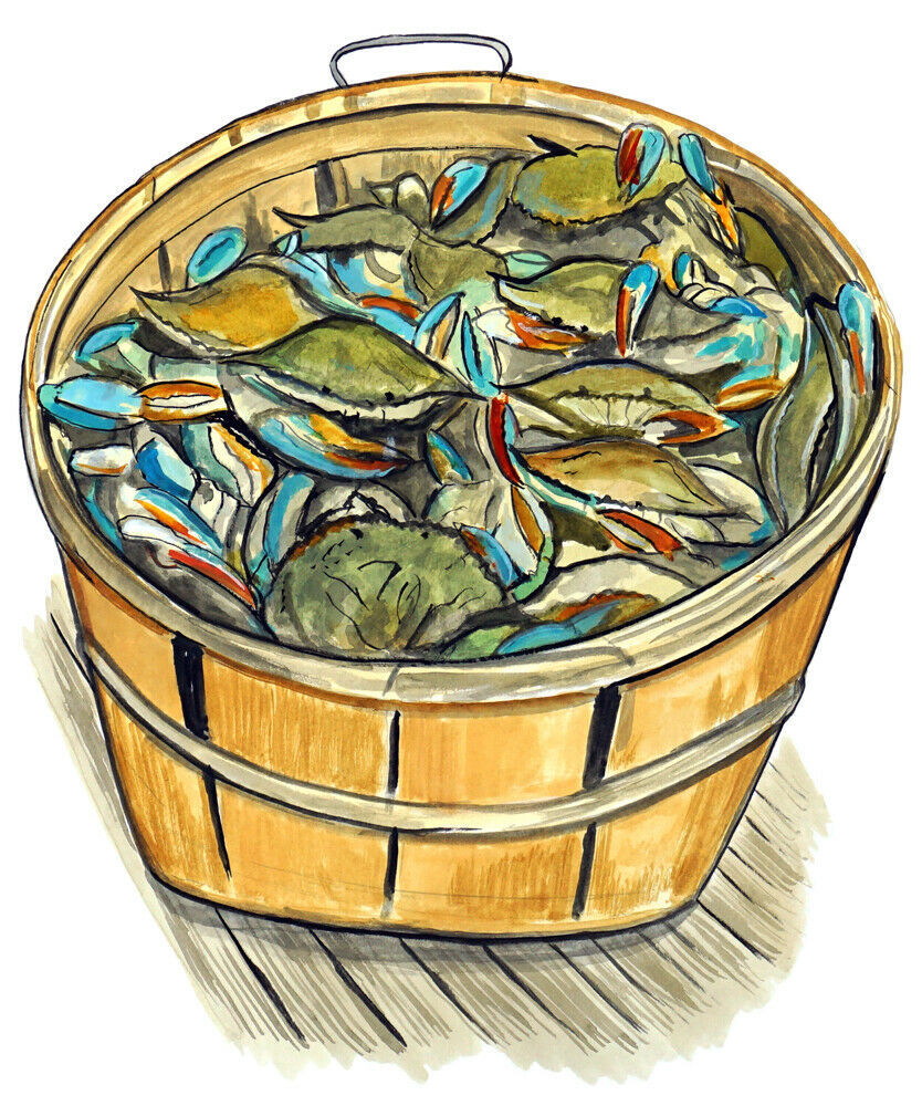 Blue Crab Basket High Quality Printed Vinyl Decal Window Car Wall Sticker - $6.95+