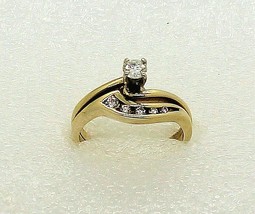 1/4 ctw Diamond Wedding Ring Set REAL Solid 14 k Yellow Gold 4.1 g SIZE 6.75 - £524.52 GBP
