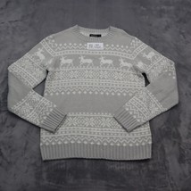 Boohoo Sweater Mens S Gray Reindeer Snowflakes Crew Neck Casual Pullover Top - £20.68 GBP