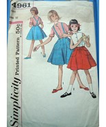 Simplicity Girls’ Blouse &amp; Wrap Around Skirt Size 10 #4961 Copyright 1960s - $6.84 CAD
