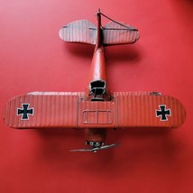 Vintage Red Baron Tin Metal WW1 German Bi-Plane Aircraft Rustic Decor Model - £14.54 GBP