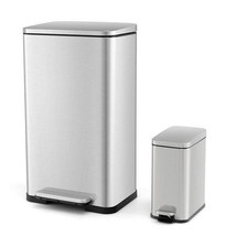 10.5 Gal and 1.6 Gal Step Trash Can Combo Set with Detachable Inner Buckets-Silv - €127,41 EUR