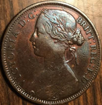 1861 UK GB GREAT BRITAIN ONE PENNY COIN - $27.59