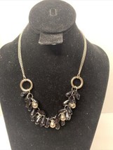 Vintage Black Tear Drop Beaded Matinee Necklace With A Double Silver Link Chain  - £3.89 GBP