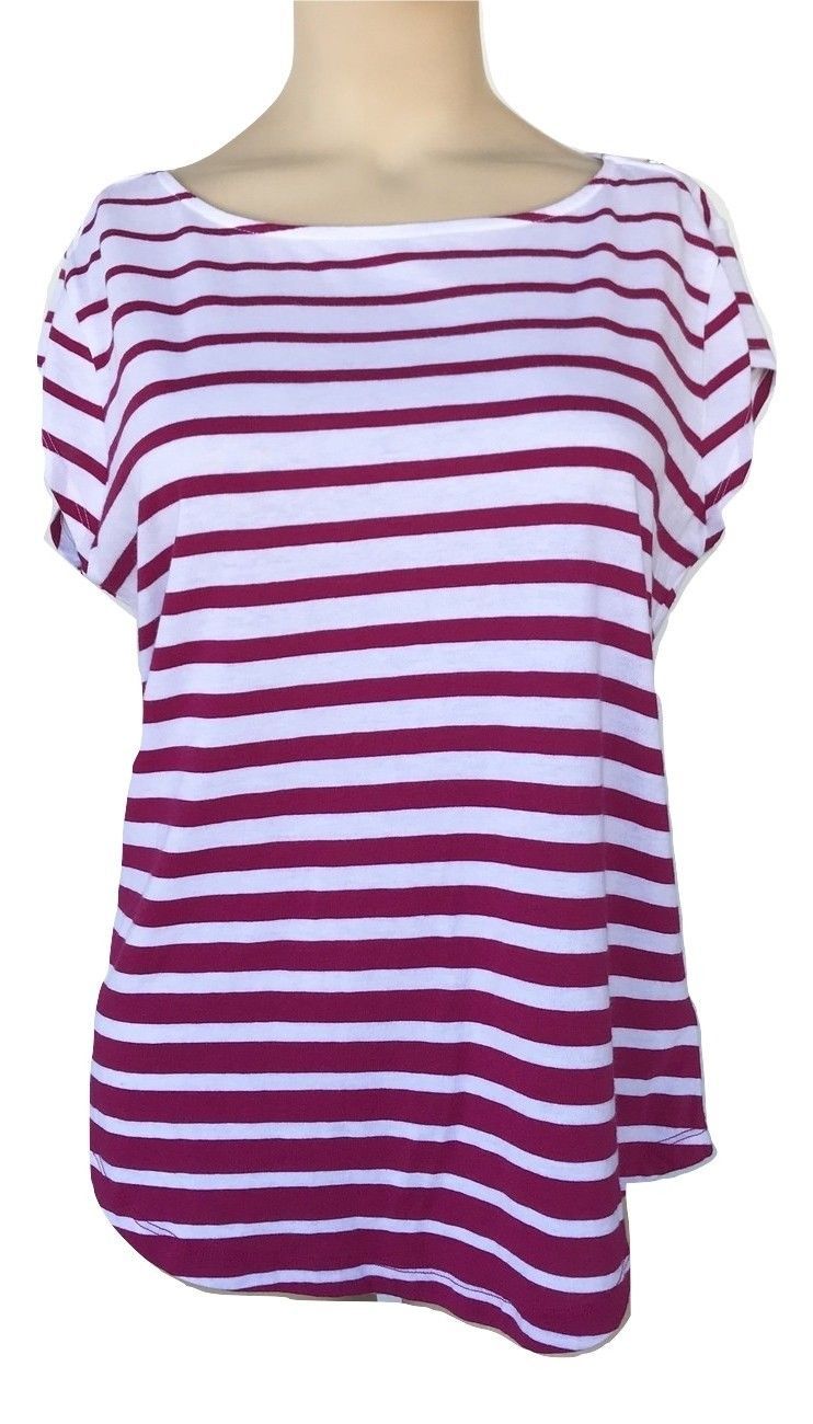 Liz Claiborne Striped T-Shirt Slub Henley Tee Petite Size PL New Msrp $30.00 - $9.99