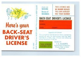 Back Seat Driver&#39;s License Humor Cartoon Unused Postcard - $14.84